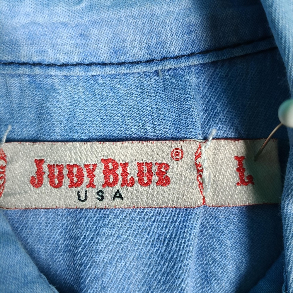 Judy Blue Romper Women Large Blue Chambray Denim Long Sleeve Pockets Drawstring - Picture 4 of 10